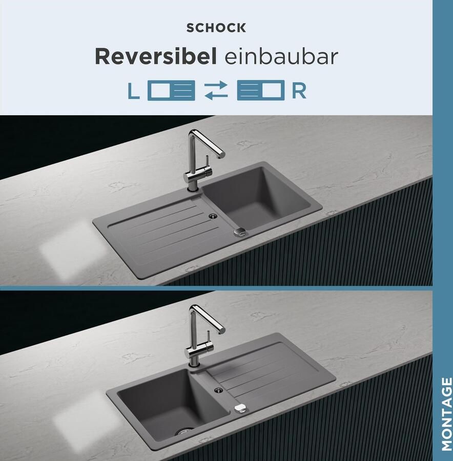 Schock Granieten spoelbak Typos D-100 S met afvoer en druppelzone links en rechts in te bouwen - Foto 2