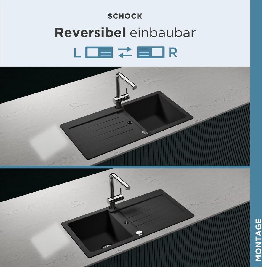 Schock Granieten spoelbak Typos D-100 S met afvoer en druppelzone links en rechts in te bouwen - Foto 2