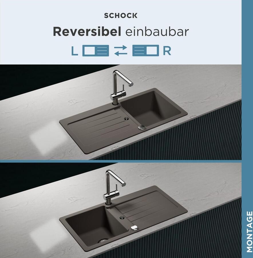 Schock Granieten spoelbak Typos D-100 S met afvoer en druppelzone links en rechts in te bouwen - Foto 2