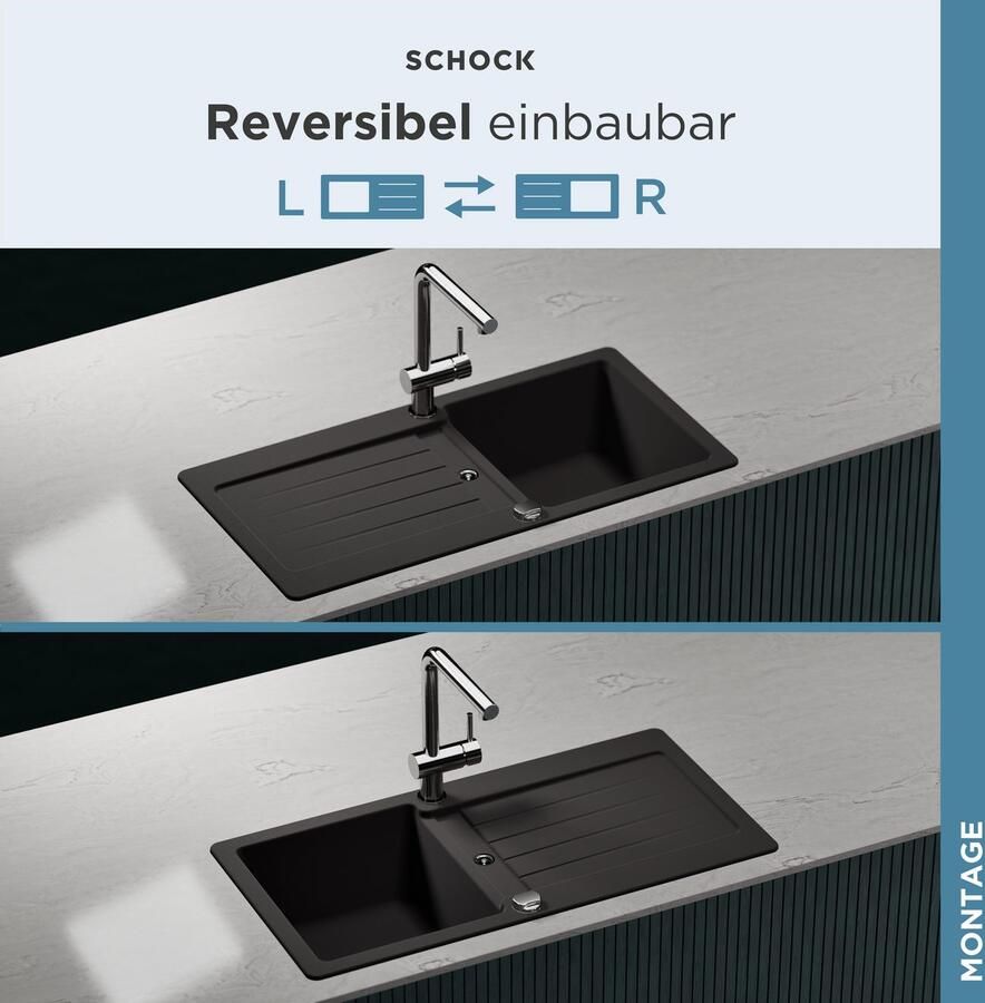 Schock Granieten spoelbak Typos D-100 S met afvoer en druppelzone links en rechts in te bouwen - Foto 2