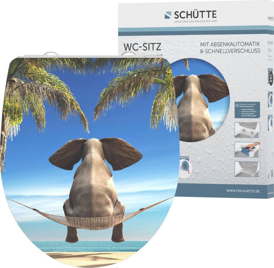 Schütte Toiletzitting Happy Elephant Duroplast met softclosemechanisme en snelsluiting High gloss
