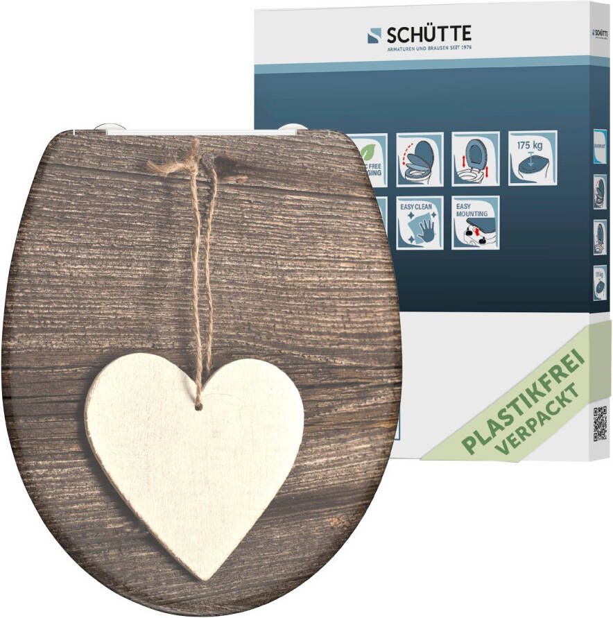 Schütte Toiletzitting Wood Heart Duroplast met softclosemechanisme en snelsluiting