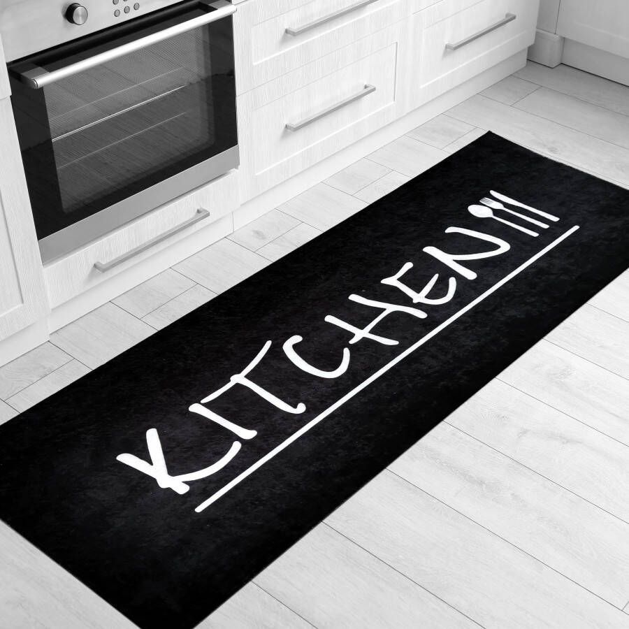 Salery Home SEHRAZAT Vloerkleed moderne wasbaar zachte microvezel speciale druktechniek keuken tapijt rechthoekig zwart 80x150 cm - Foto 1