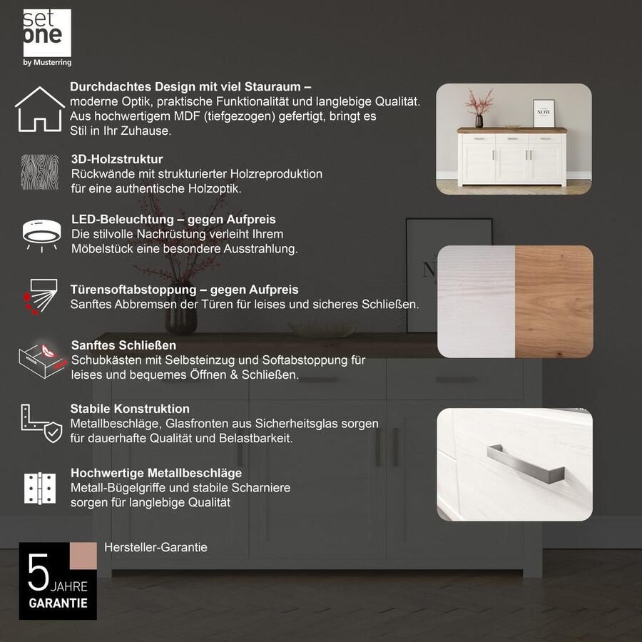 Set one by Musterring Dressoir York Type 52 in 3 kleurvarianten landhuisstijl B 184 x H 95 cm