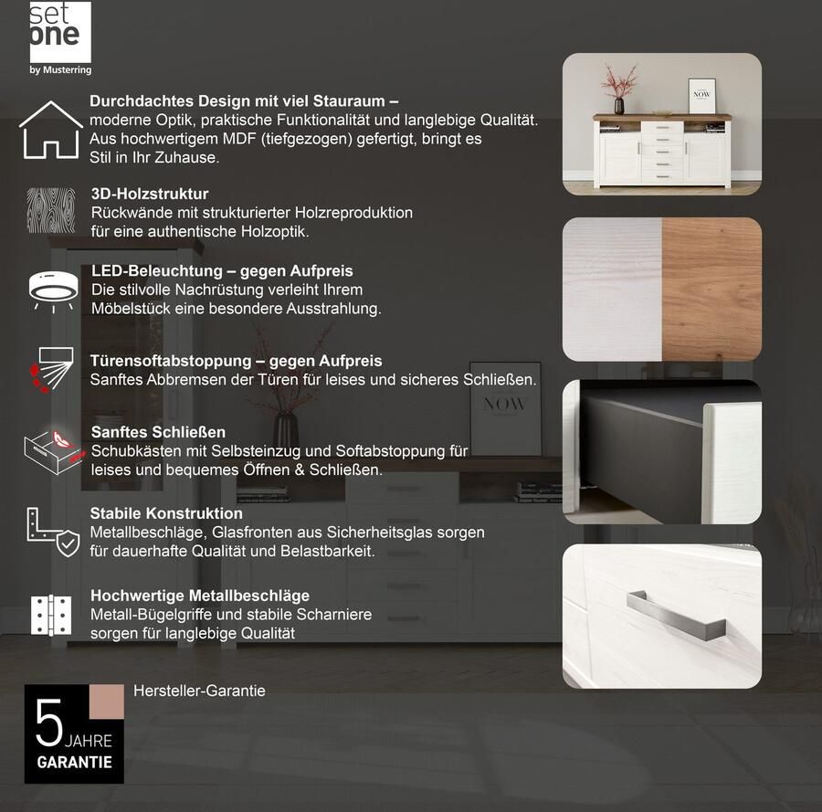 Set one by Musterring Dressoir York Type 55 met veel opbergruimte in landhuisstijl B 184 x H 95 cm