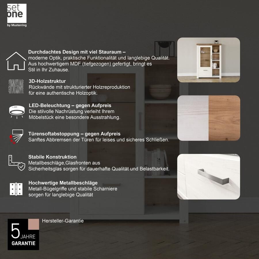 Set one by Musterring Highboard York Type 13 en 14 met Glazendeur en lade 3 kleurvarianten B 105 cm