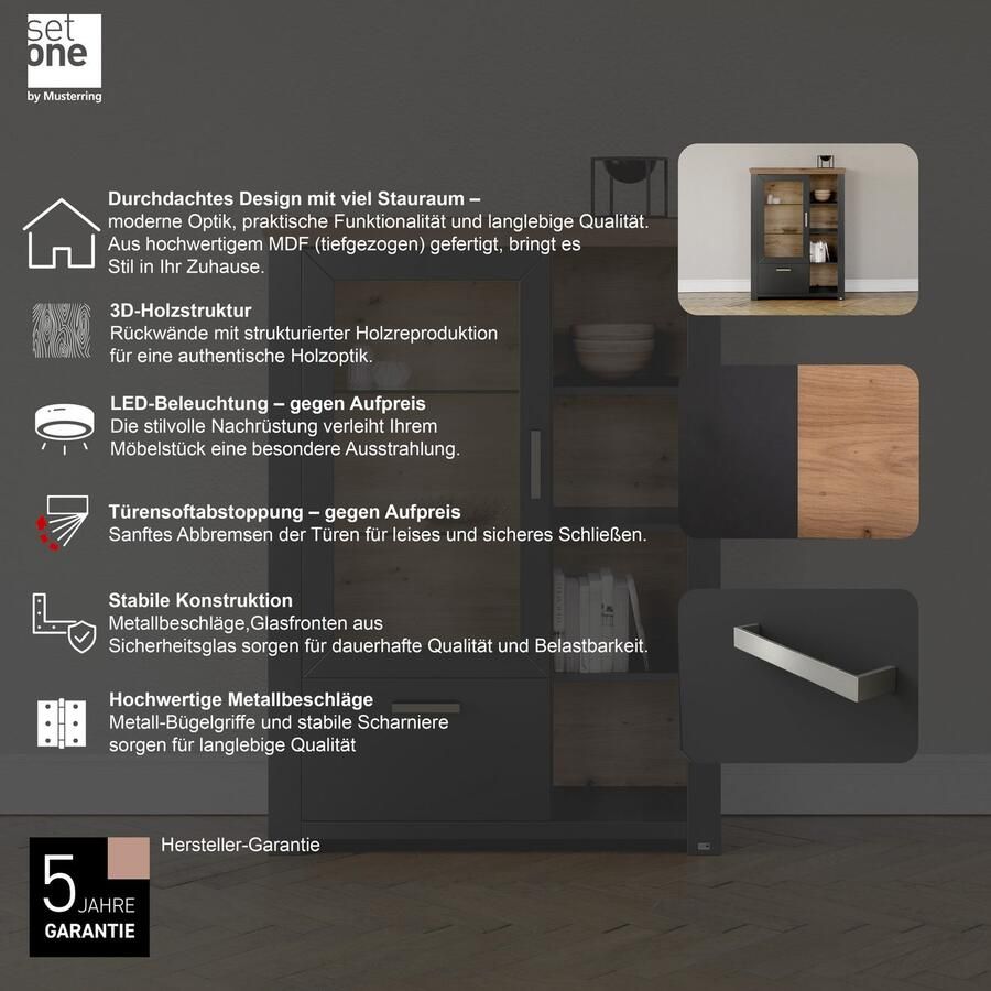 Set one by Musterring Highboard York Type 13 en 14 met Glazendeur en lade 3 kleurvarianten B 105 cm - Foto 2