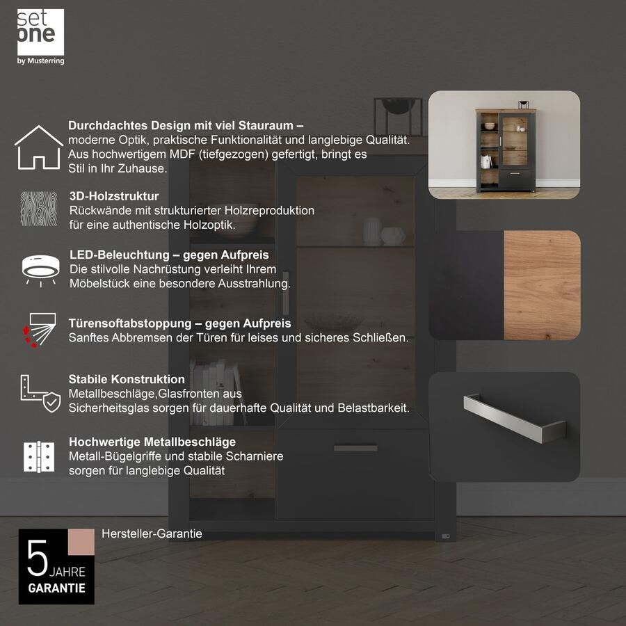Set one by Musterring Highboard York Type 13 en 14 met Glazendeur en lade 3 kleurvarianten B 105 cm