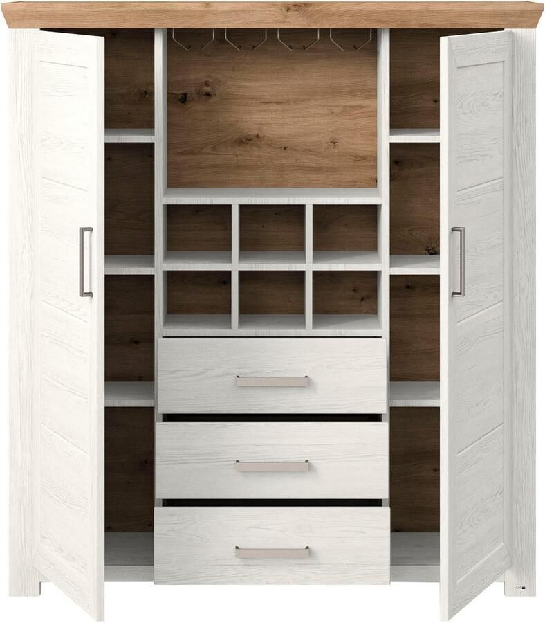 Set one by Musterring Highboard York Type 19 met 3 lades en flessenrek landhuisstijl B 129cm - Foto 3