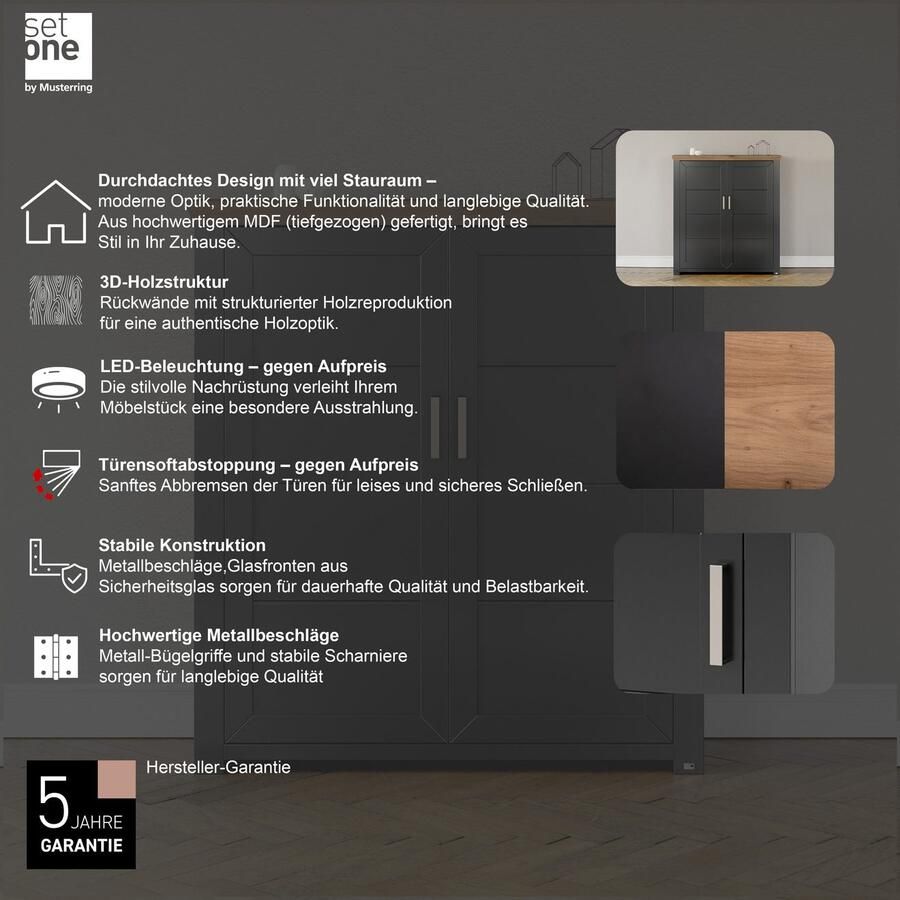 Set one by Musterring Highboard York Type 19 met 3 lades en flessenrek landhuisstijl B 129cm - Foto 2