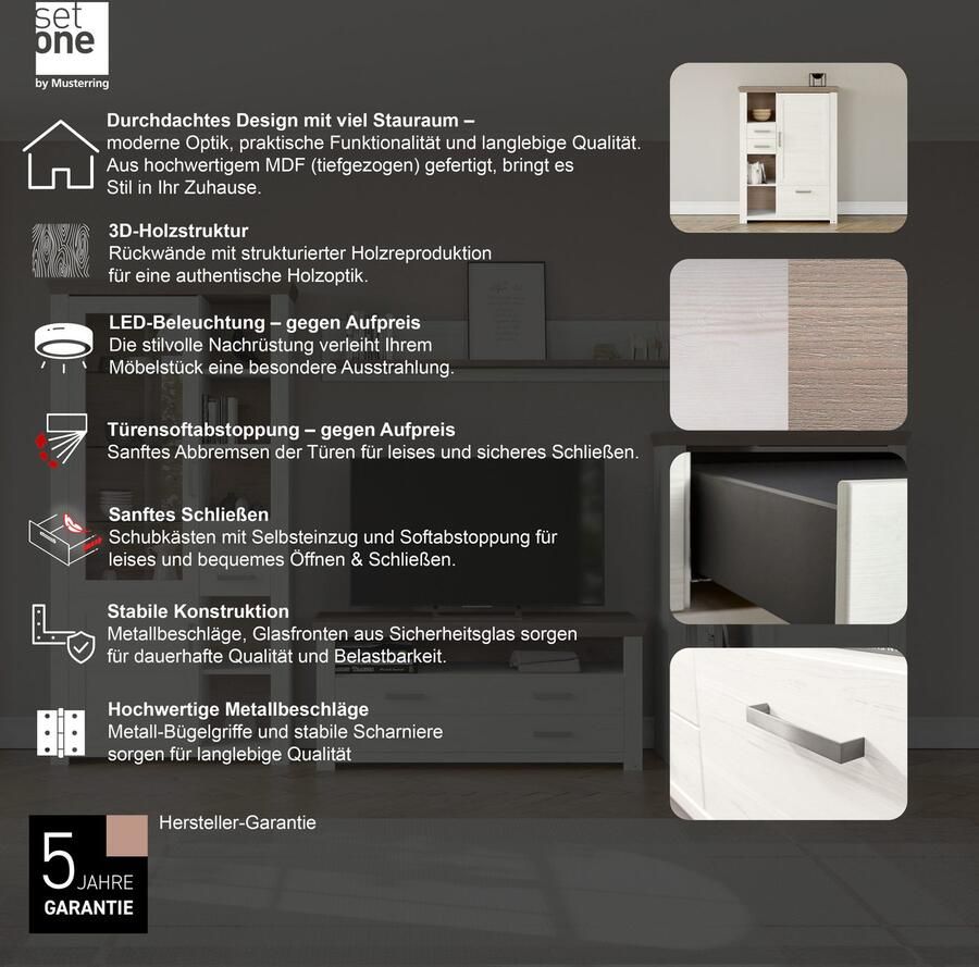 Set one by Musterring Highboard York Type 25 en 26 in 3 kleurvarianten verlichting optioneel breedte 105 cm - Foto 2