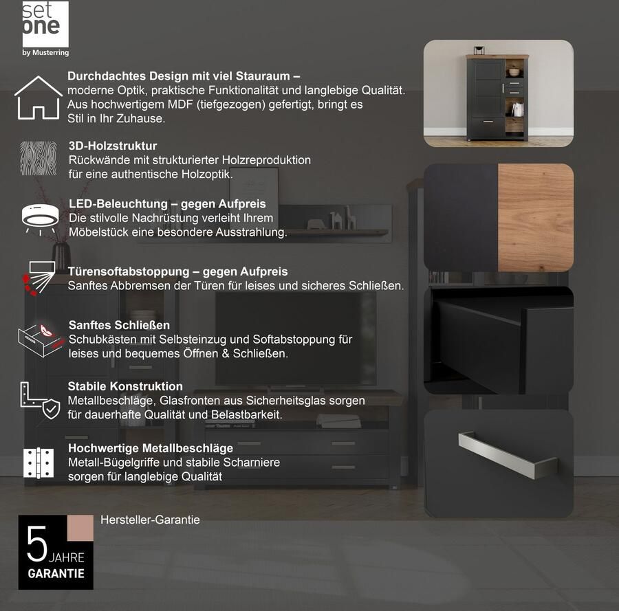 Set one by Musterring Highboard York Type 25 en 26 in 3 kleurvarianten verlichting optioneel breedte 105 cm