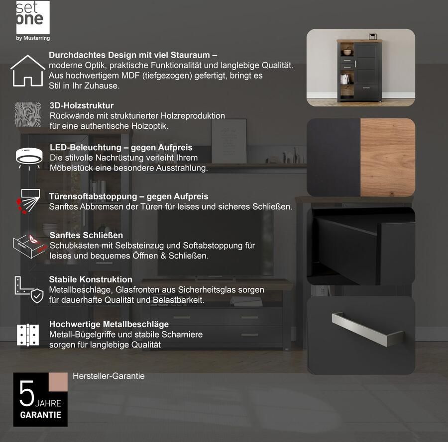 Set one by Musterring Highboard York Type 25 en 26 in 3 kleurvarianten verlichting optioneel breedte 105 cm