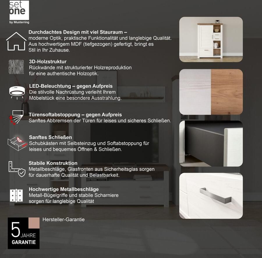 Set one by Musterring Highboard York Type 25 en 26 in 3 kleurvarianten verlichting optioneel breedte 105 cm