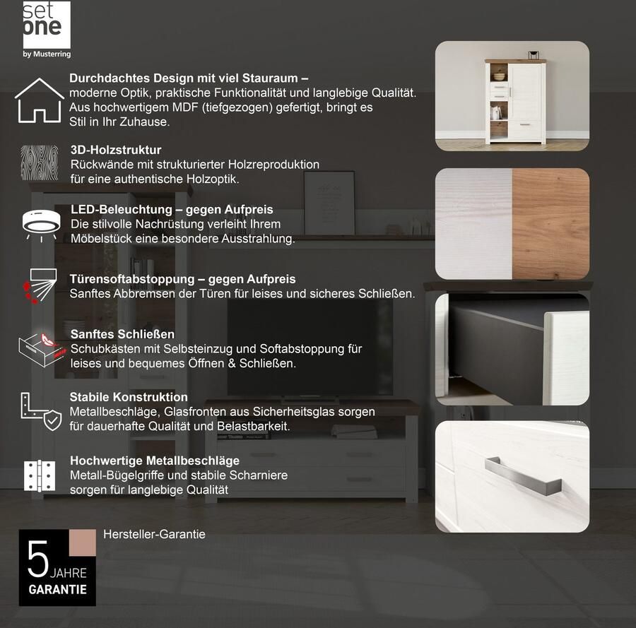 Set one by Musterring Highboard York Type 25 en 26 in 3 kleurvarianten verlichting optioneel breedte 105 cm