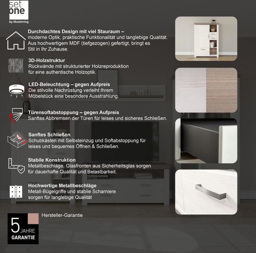 Set one by Musterring Highboard York Type 25 en 26 in 3 kleurvarianten verlichting optioneel breedte 105 cm