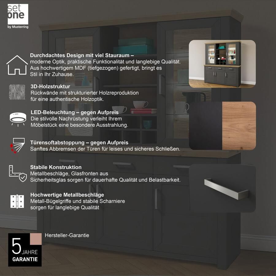 Set one by Musterring Kastenset York met glazen deuren optioneel met verlichting 3 kleuren breedte 184 cm (2 stuks)