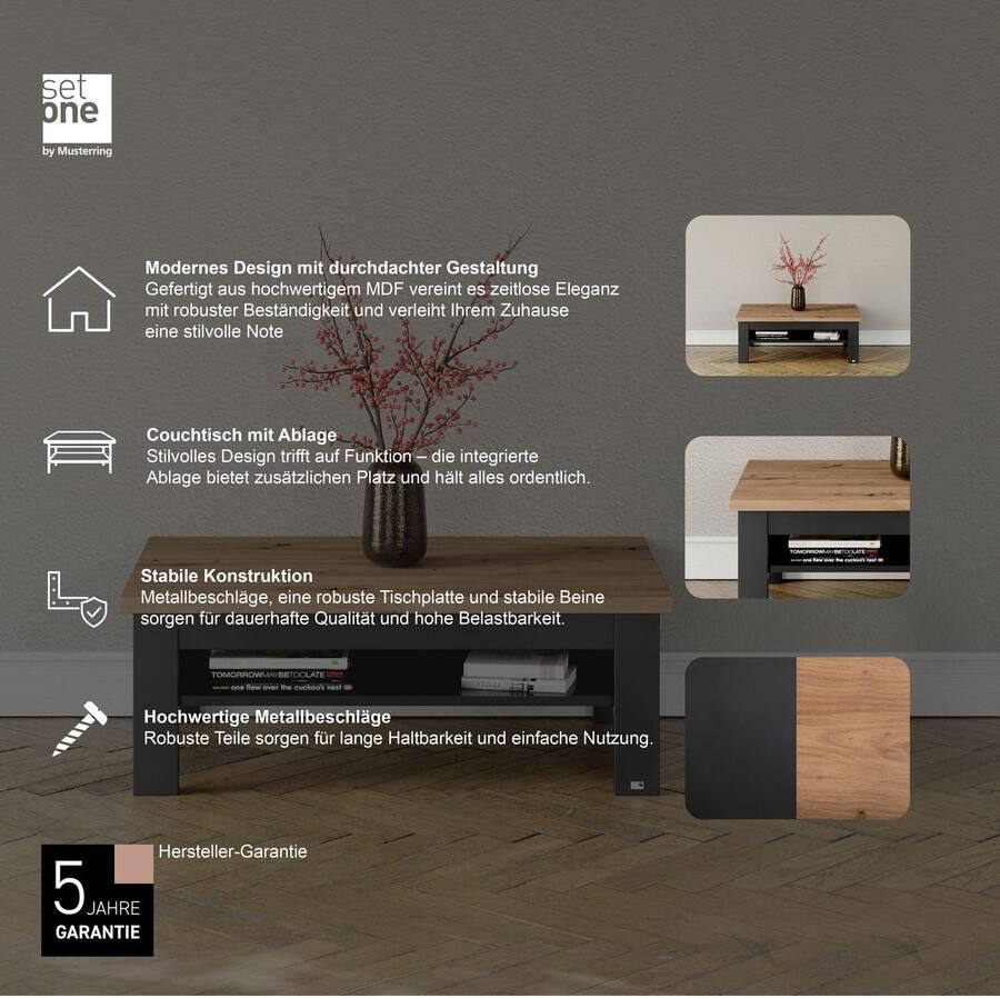 Set one by Musterring Salontafel York Type 64 en 65 in 3 kleurvarianten met plank twee maten