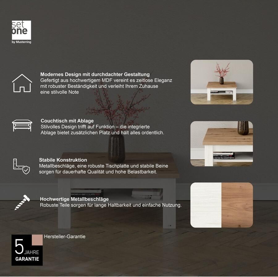 Set one by Musterring Salontafel York Type 64 en 65 in 3 kleurvarianten met plank twee maten