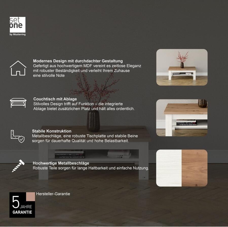 Set one by Musterring Salontafel York Type 64 en 65 in 3 kleurvarianten met plank twee maten