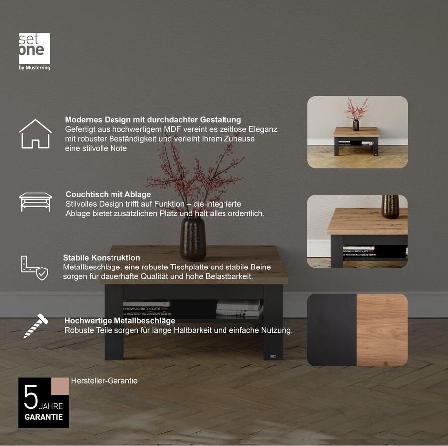 Set one by Musterring Salontafel York Type 64 en 65 in 3 kleurvarianten met plank twee maten