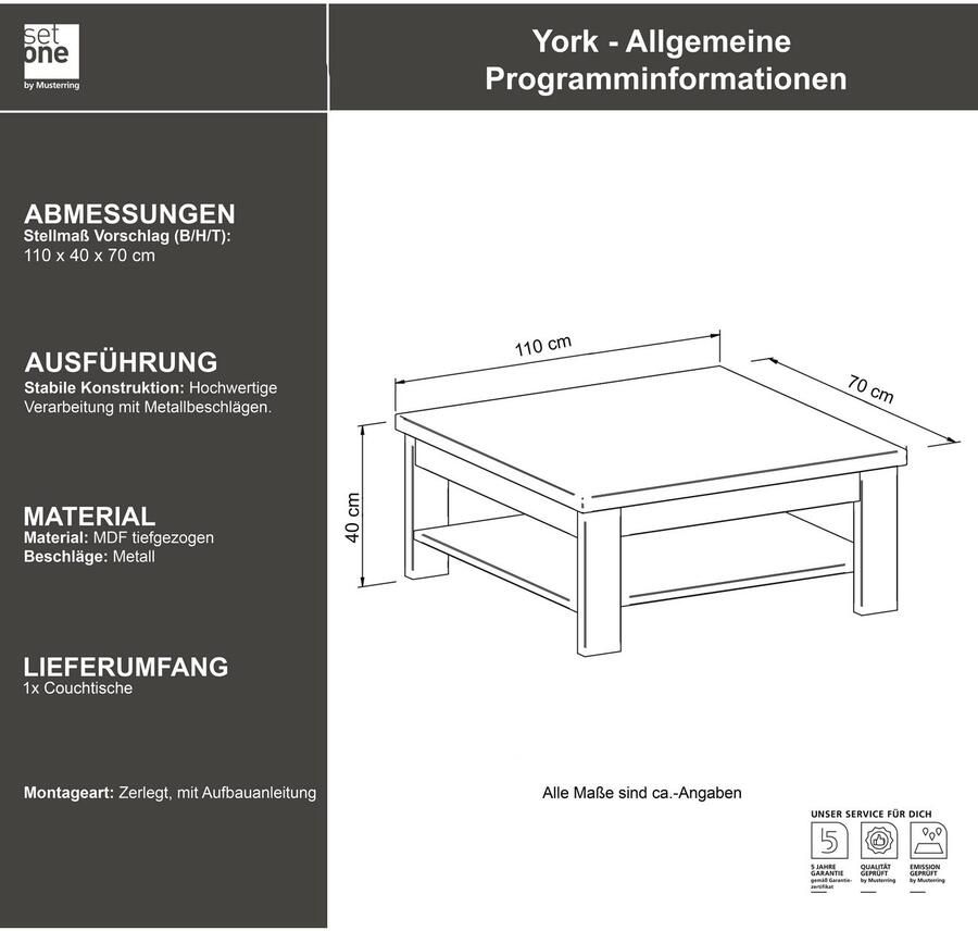 Set one by Musterring Salontafel York Type 64 en 65 in 3 kleurvarianten met plank twee maten - Foto 2