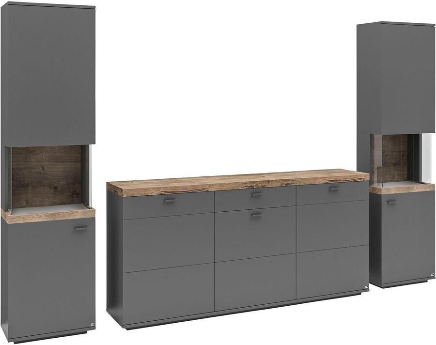 Set one by Musterring Wandmeubel Lancaster 3-delig met fronten in wit of grijs breedte ca.300 cm