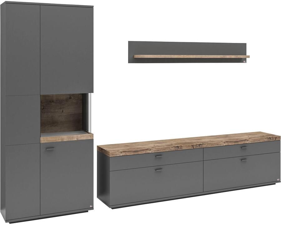 Set one by Musterring Wandmeubel Lancaster 3-delig met fronten in wit of grijs breedte ca. 300 cm