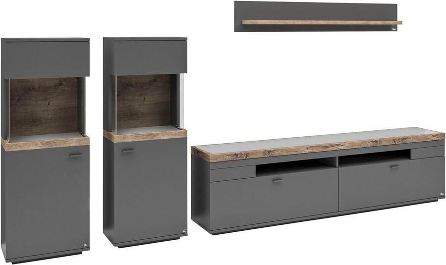 Set one by Musterring Wandmeubel Lancaster 4-delig met fronten in wit of grijs breedte ca.330cm