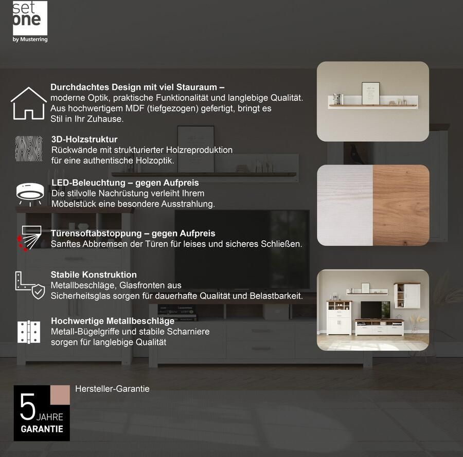 Set one by Musterring Wandplank York in drie maten en kleuren verlichting optioneel 1 legplank