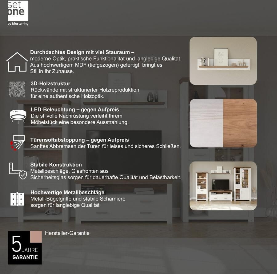 Set one by Musterring Wandplank York in drie maten en kleuren verlichting optioneel 1 legplank