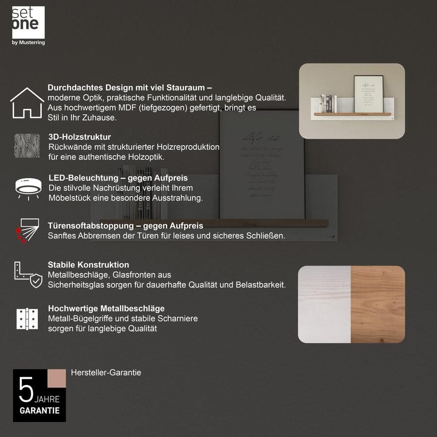 Set one by Musterring Wandplank York in drie maten en kleuren verlichting optioneel 1 legplank