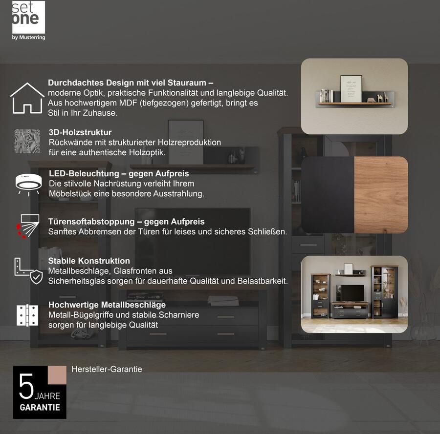 Set one by Musterring Wandplank York in drie maten en kleuren verlichting optioneel 1 legplank