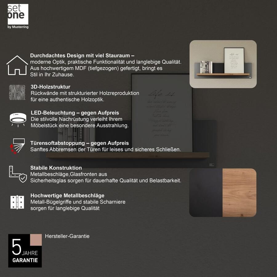 Set one by Musterring Wandplank York in drie maten en kleuren verlichting optioneel 1 legplank