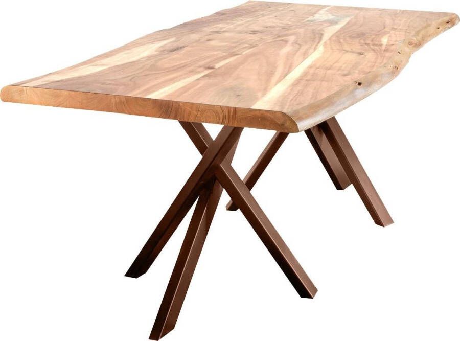 SIT Eettafel Tables met boomstamrand en opvallend onderstel van metaal vintage
