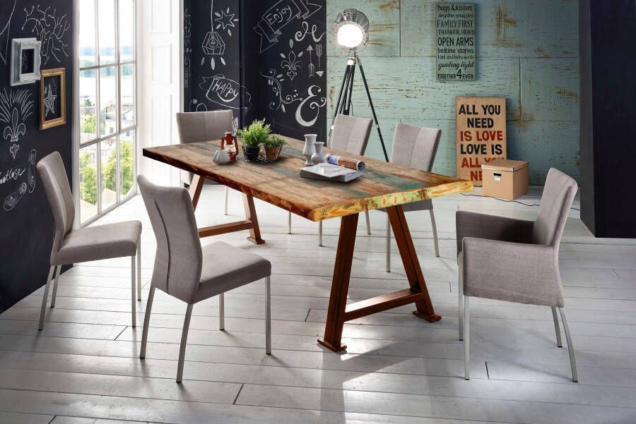 SIT Eettafel Tops&Tables met plaat van gerecycled gebruikt hout met verfresten shabby chic vintage - Foto 1