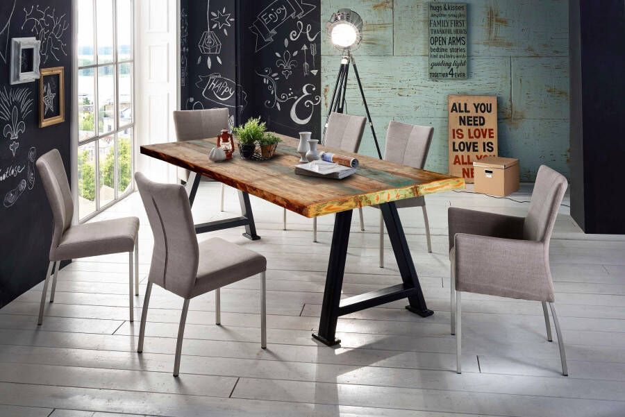 SIT Eettafel Tops&Tables met plaat van gerecycled gebruikt hout met verfresten shabby chic vintage - Foto 2