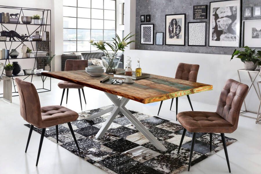 SIT Eettafel Tops&Tables met tafelblad van gebruikt hout met verfresten