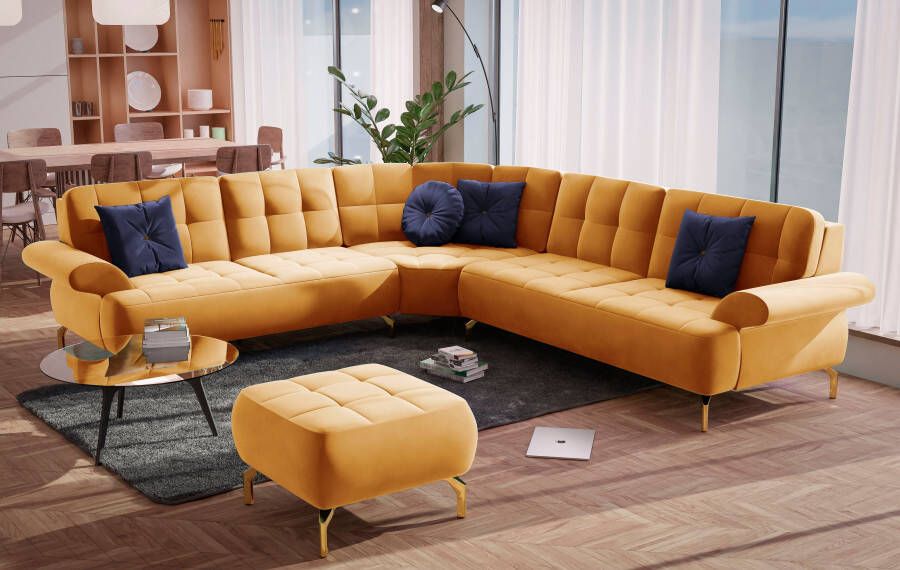 Sit&more Hoekbank Orient 1 V L-Form inclusief 4 sierkussens met strassteentjes goudkleurige metalen poten - Foto 10