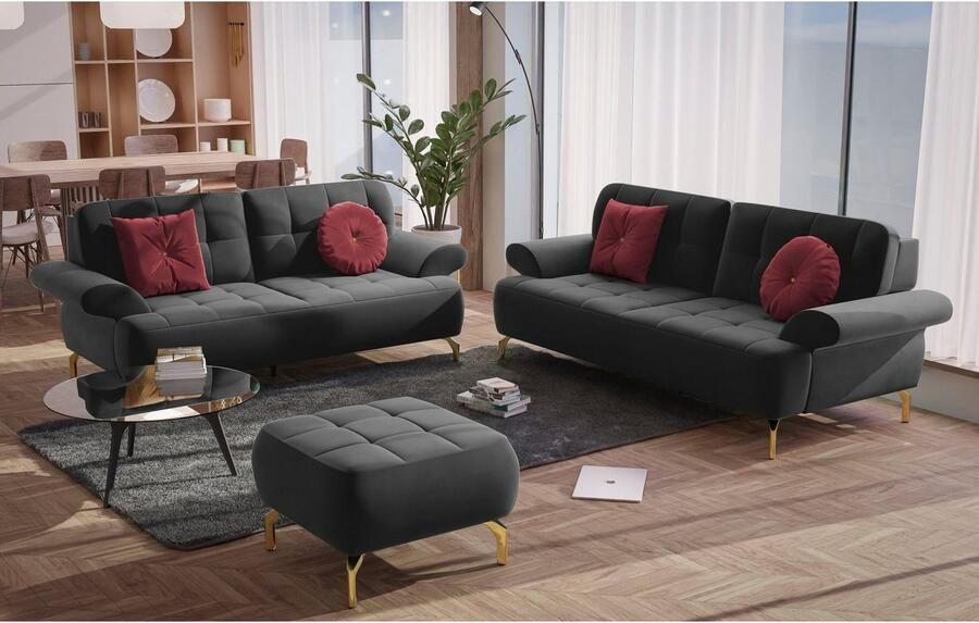 Sit&more 2-zitsbank Orient 1 incl. 2 sierkussens met strassteentjes goudkleurige metalen poten - Foto 3