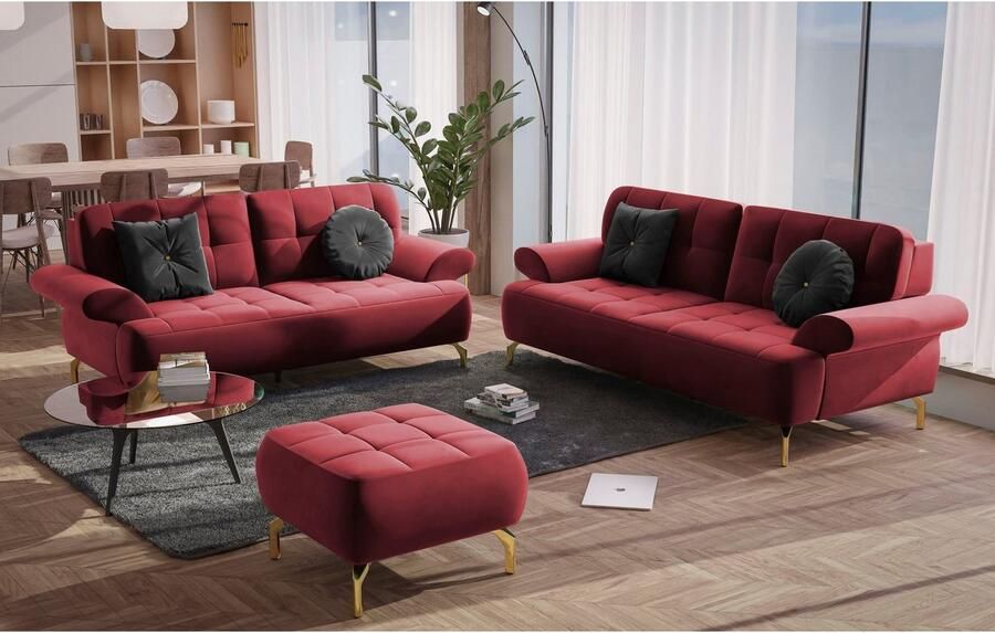 Sit&more 2 5-zitsbank Orient 1 incl. 2 sierkussens met strassteentjes goudkleurige metalen poten - Foto 3