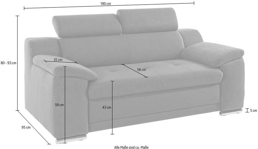 Sit&more 2-zitsbank Andiamo inclusief verstelbaar hoofdeind - Foto 3