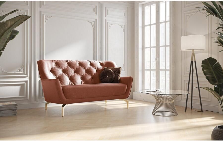 Sit&more 2-zitsbank Orient 3 incl. 2 sierkussens met strassteentjes goudkleurige metalen poten - Foto 6