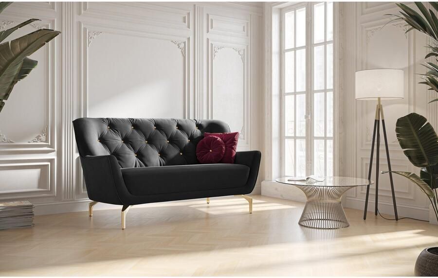 Sit&more 2-zitsbank Orient 3 incl. 2 sierkussens met strassteentjes goudkleurige metalen poten - Foto 5