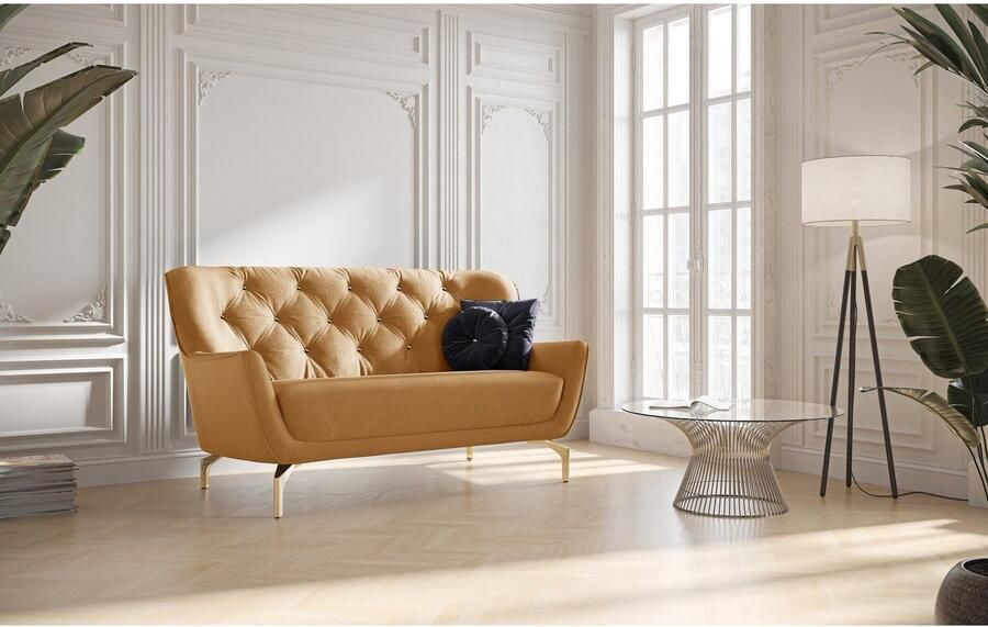 Sit&more 2-zitsbank Orient 3 incl. 2 sierkussens met strassteentjes goudkleurige metalen poten - Foto 5