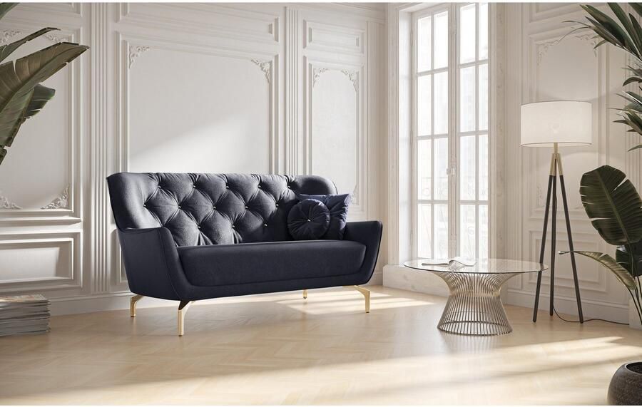 Sit&more 2-zitsbank Orient 3 incl. 2 sierkussens met strassteentjes goudkleurige metalen poten - Foto 5