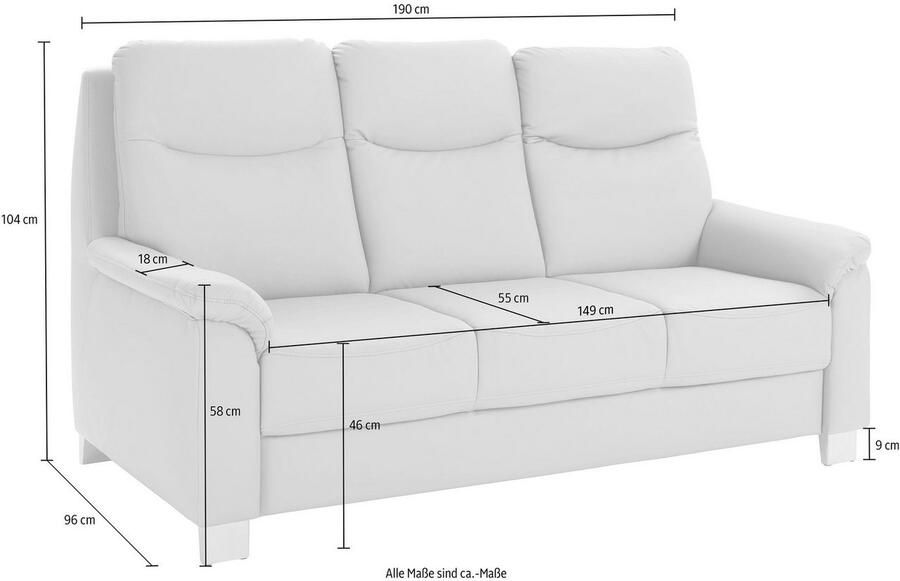 Sit&more 3-zitsbank Boccaccio met binnenvering en verstelbare hoofdsteun - Foto 4