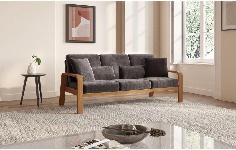 Sit&more 3-zitsbank Kolding Armleuningen van eikenkleurig beukenhout verschillende bekledingen en kleuren - Foto 4