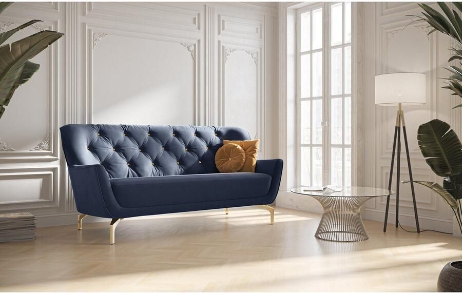 Sit&more 3-zitsbank Orient 3 incl. 2 sierkussens met strassteentjes goudkleurige metalen poten - Foto 5