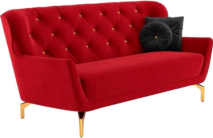Sit&more 3-zitsbank Orient 3 incl. 2 sierkussens met strassteentjes goudkleurige metalen poten - Foto 4